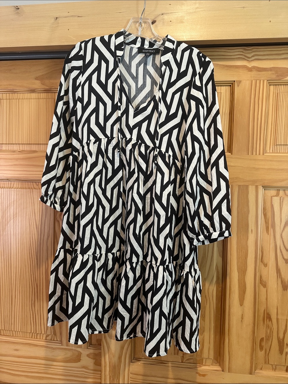 Ellen Tracy Black and White Geometric Tiered Dress
